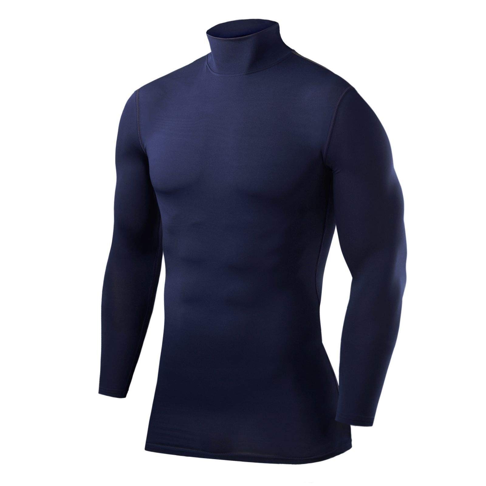 POWERLAYER Langarmshirt PowerLayer Herren Kompressionsoberteil Langarm Mock Neck - Dunkelblau