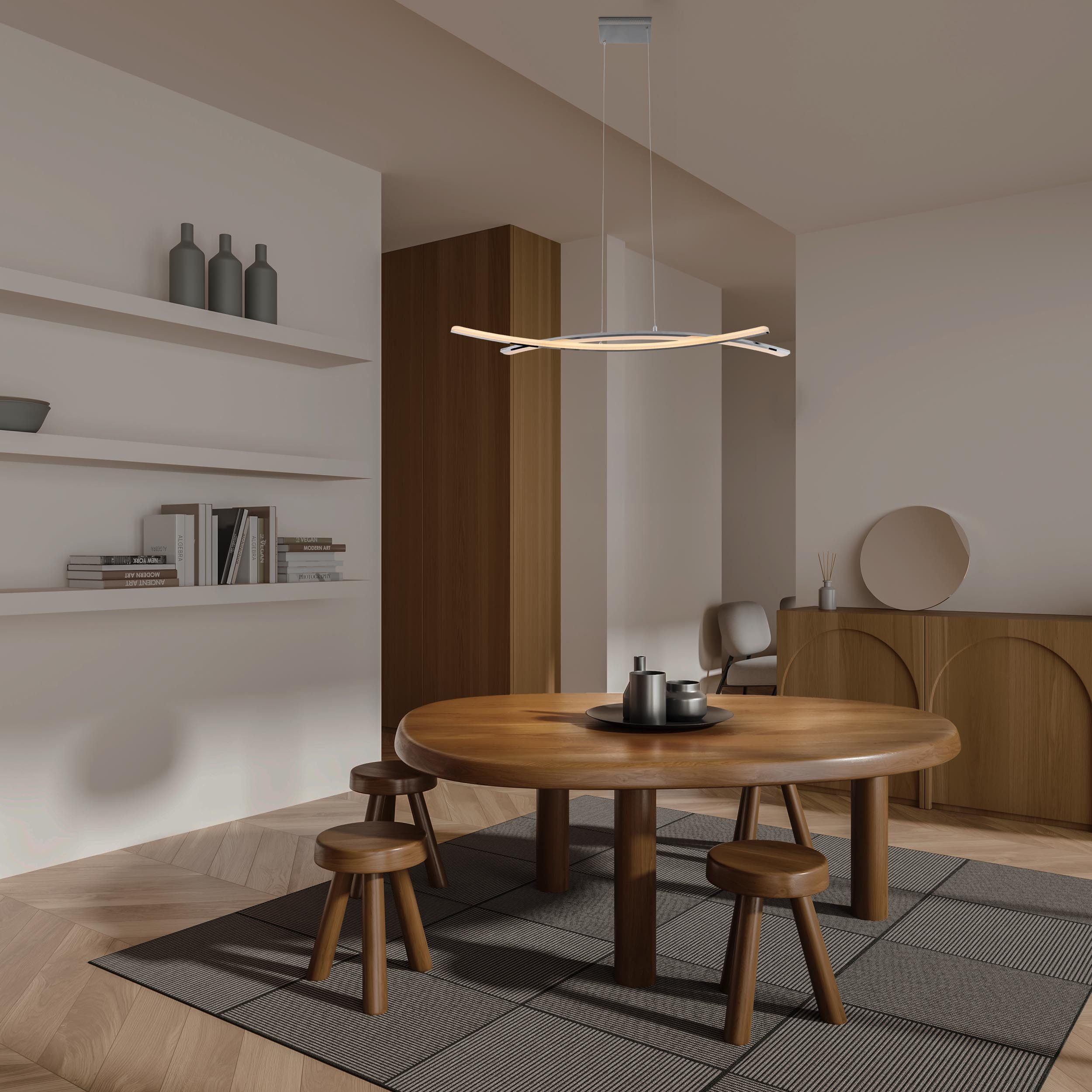 näve LED Pendelleuchte Theo, LED fest integriert, Warmweiß, chromfarben, dimmbar mit Phasenan- und -abschnitt Dimmer, L: 72cm