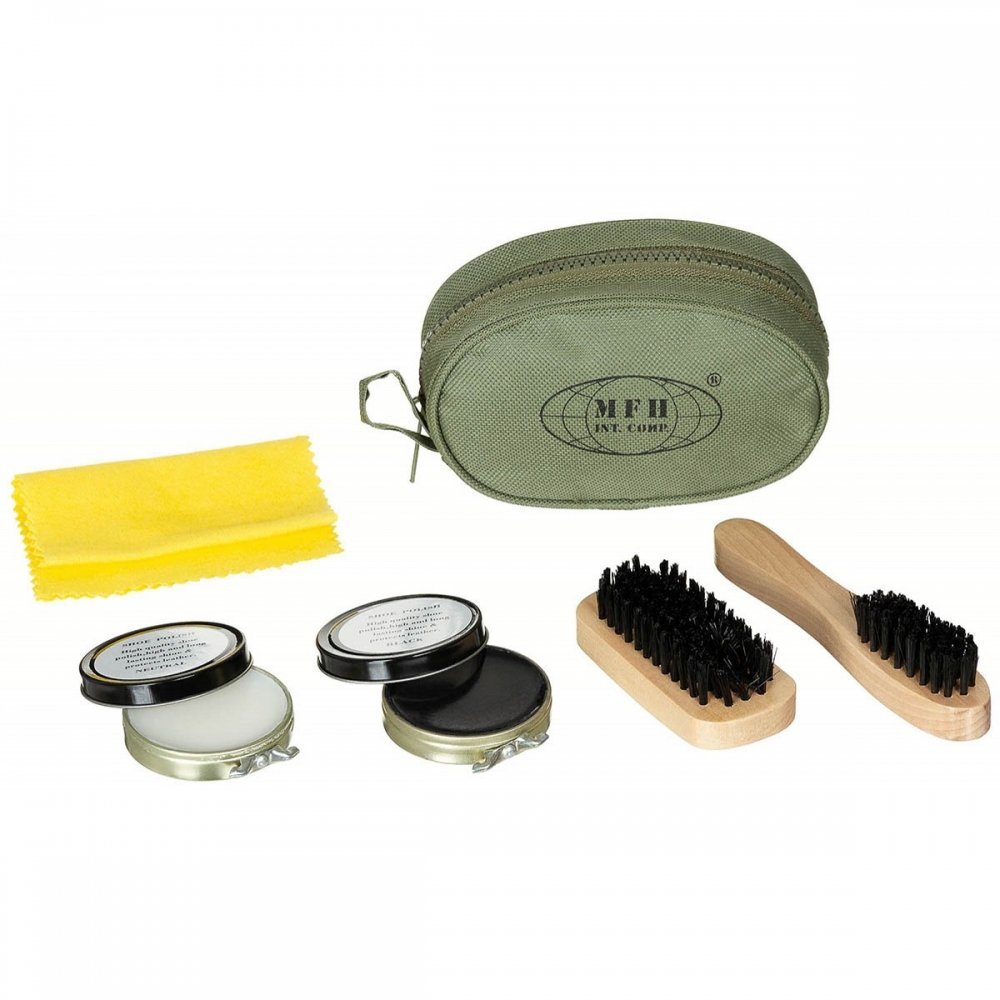 Schuhputzbürste Schuhputzset, oliv, 2 Bürsten, 2 Schuhcreme