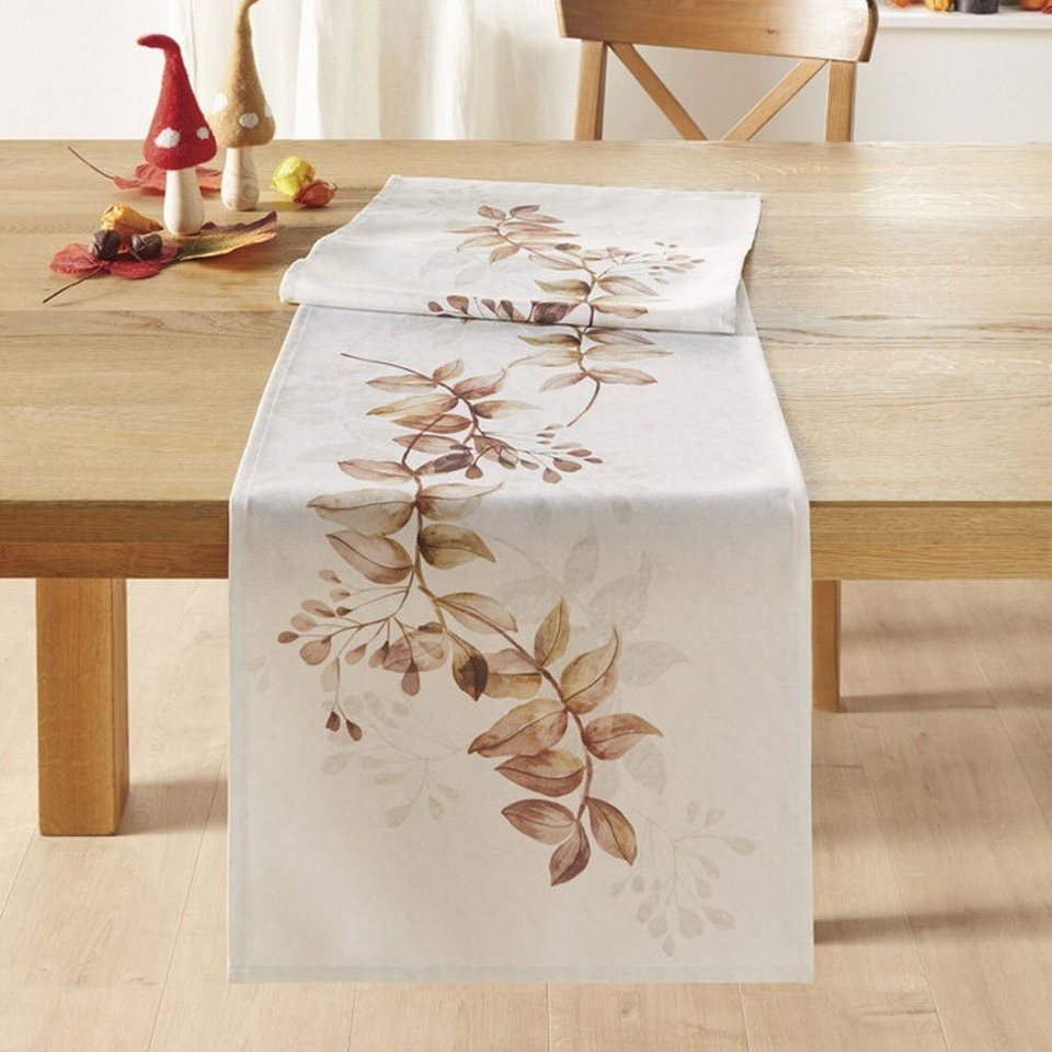 Home-trends24.de Tischläufer Creme Weiß Brauntöne Tischdecke Tischdeko 40 x  140 Blätter