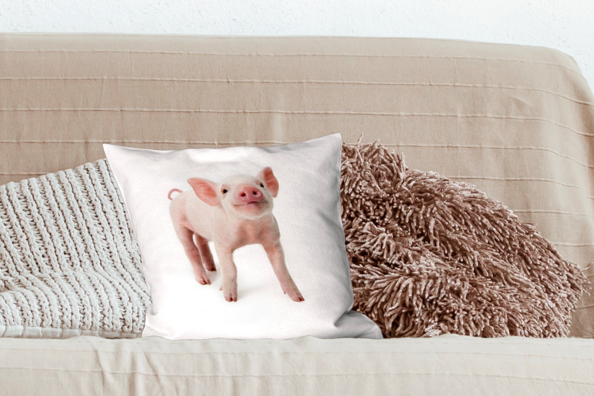 MuchoWow Dekokissen Schwein für - Wohzimmer, Füllung mit - Deko, Zierkissen Weiß, Sofakissen Schlafzimmer, Tiere