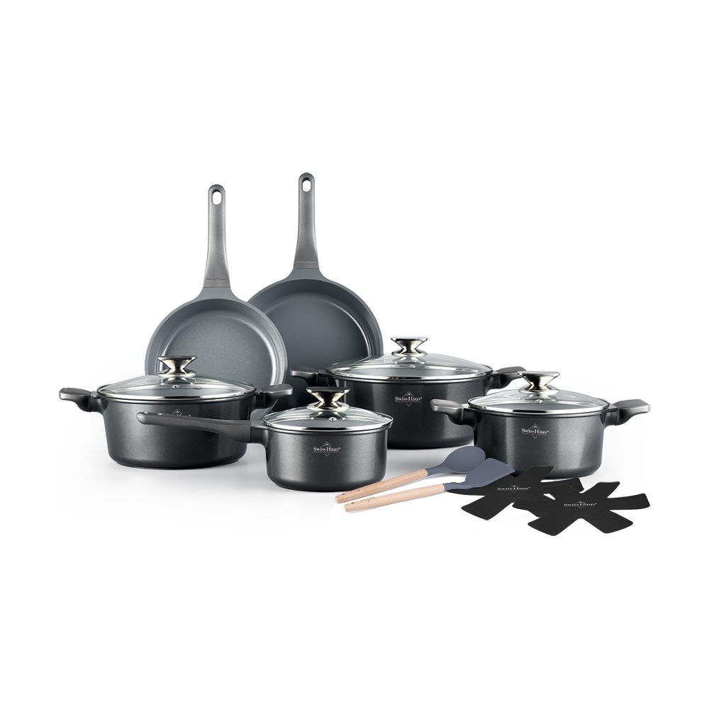 Swiss-Haus Topf-Set Swiss Haus® BP3014S Induktions-Kochgeschirr-Set – 14-teiliges Set Grau
