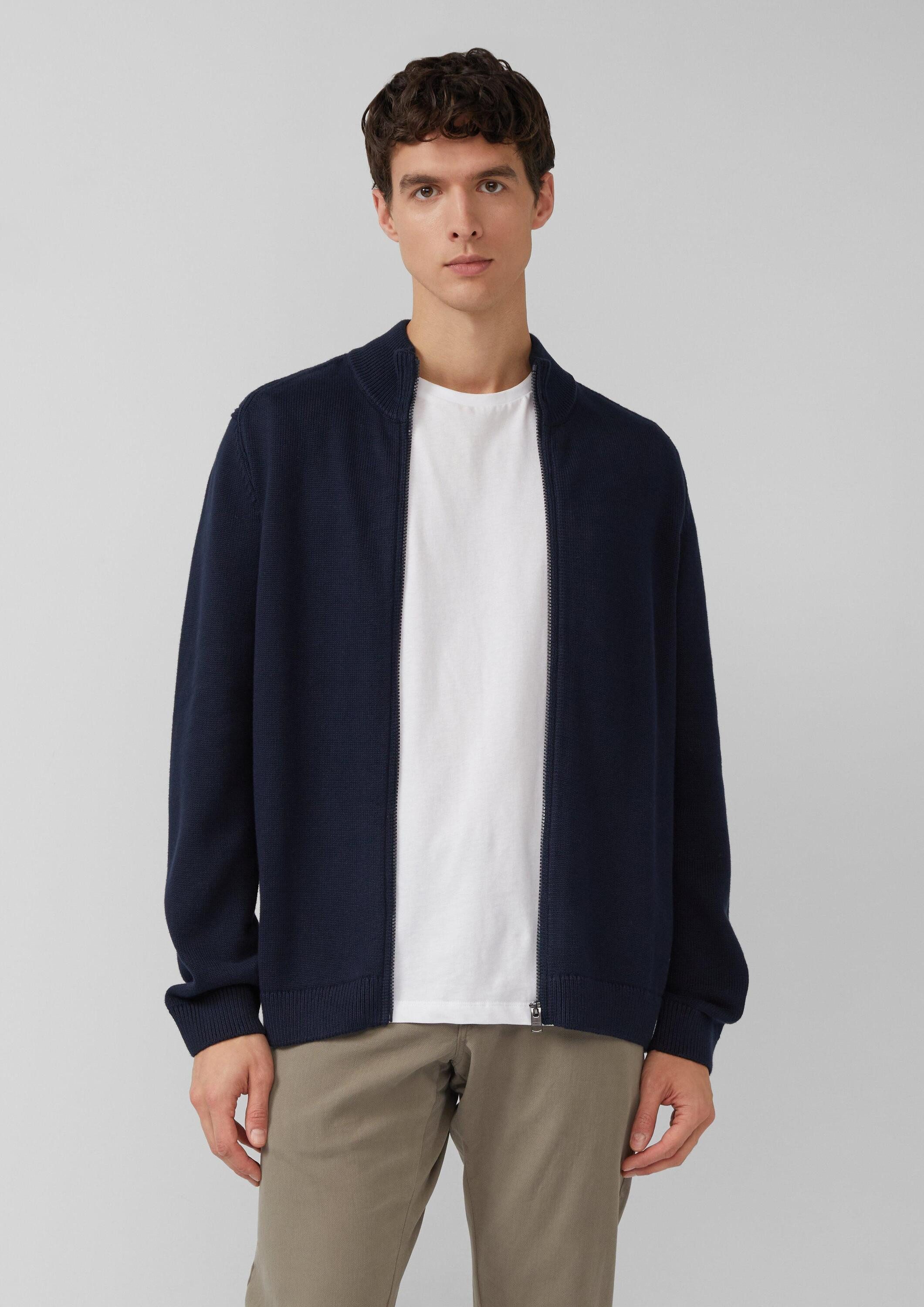s.Oliver Cardigan Strickjacke Baumwoll-Strickjacke mit Stehkragen und Logo-Patch