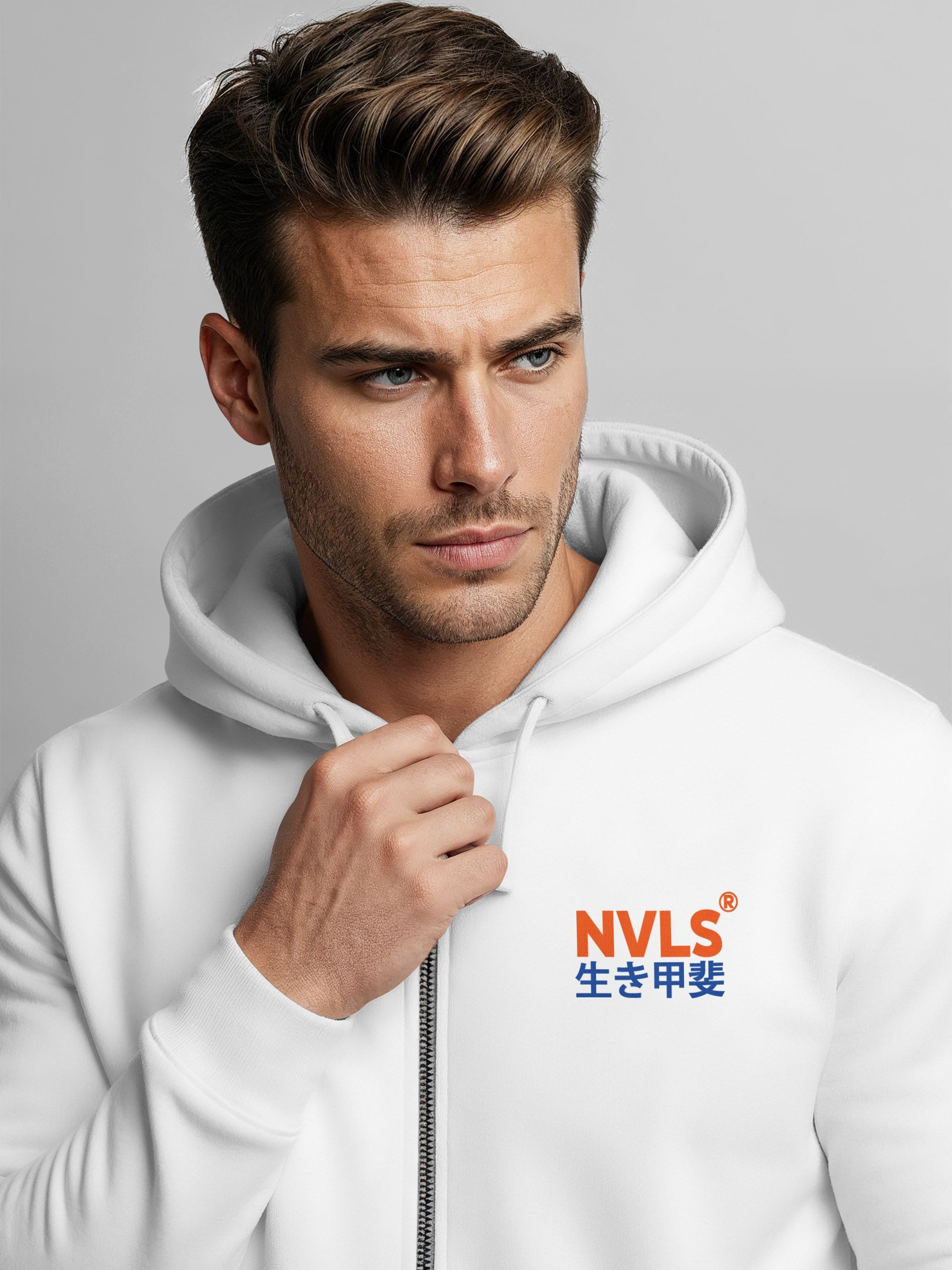 Neverless Sweatjacke Herren Sweatjacke Backprint Okinawa Japan Zipjacke Zip-Hoodie Männer