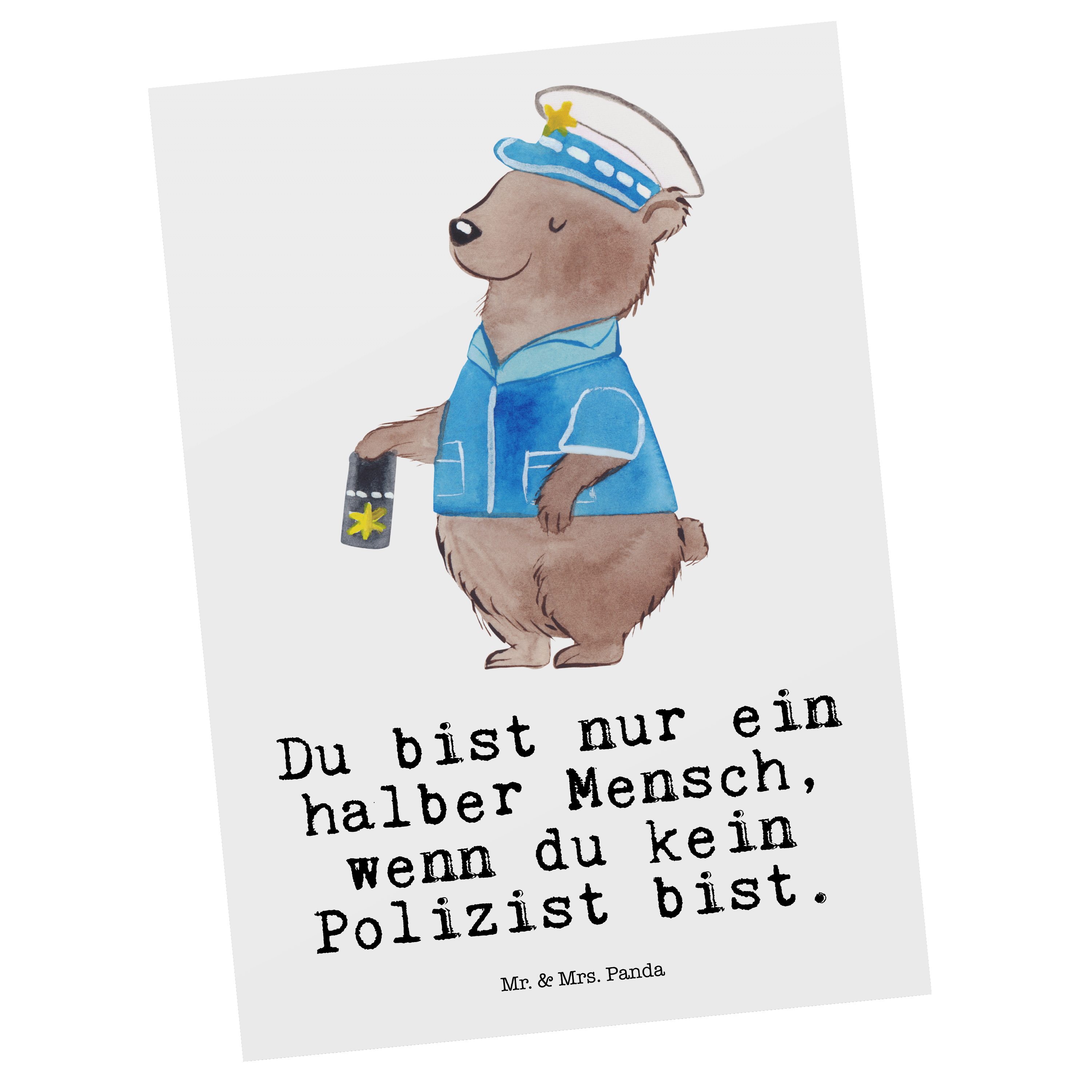 Mr. & Mrs. Panda Postkarte Polizist mit Herz - Weiß - Geschenk, Polizeibeamter, Wachmann, Mitarb