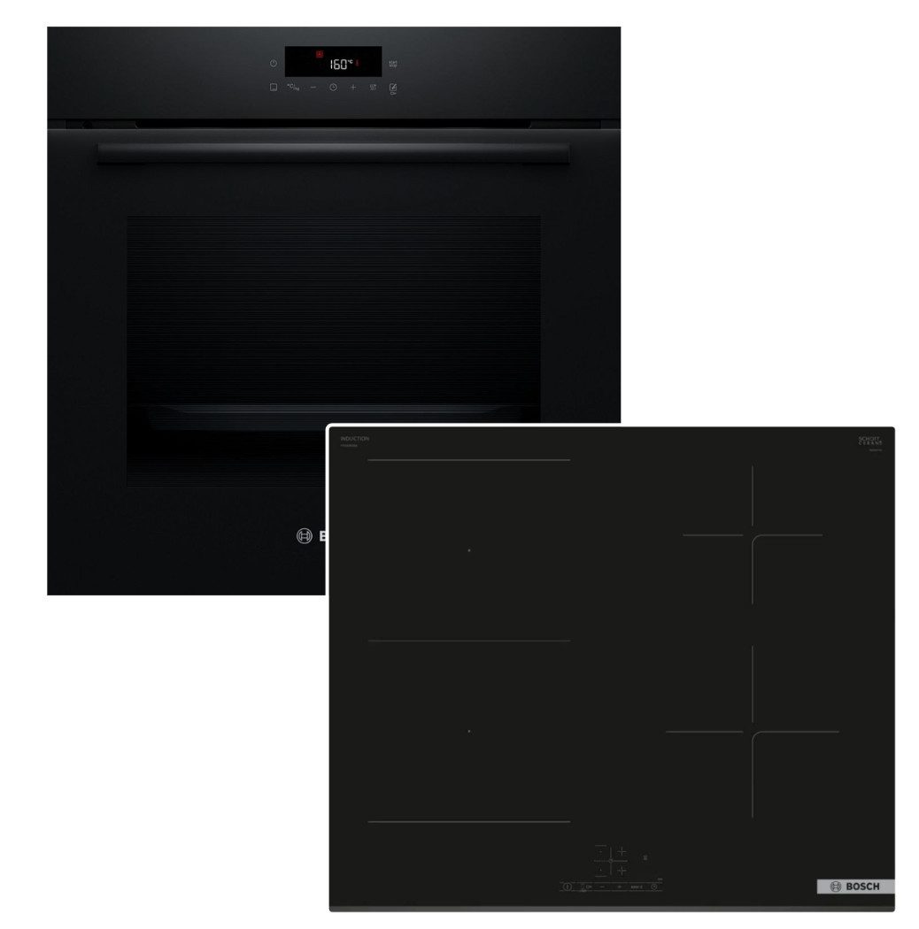 BOSCH Backofen-Set Backofen Pyrolyse 3DHeißluft + Induktionsfeld Booster CombiZone Touch, mit Nein