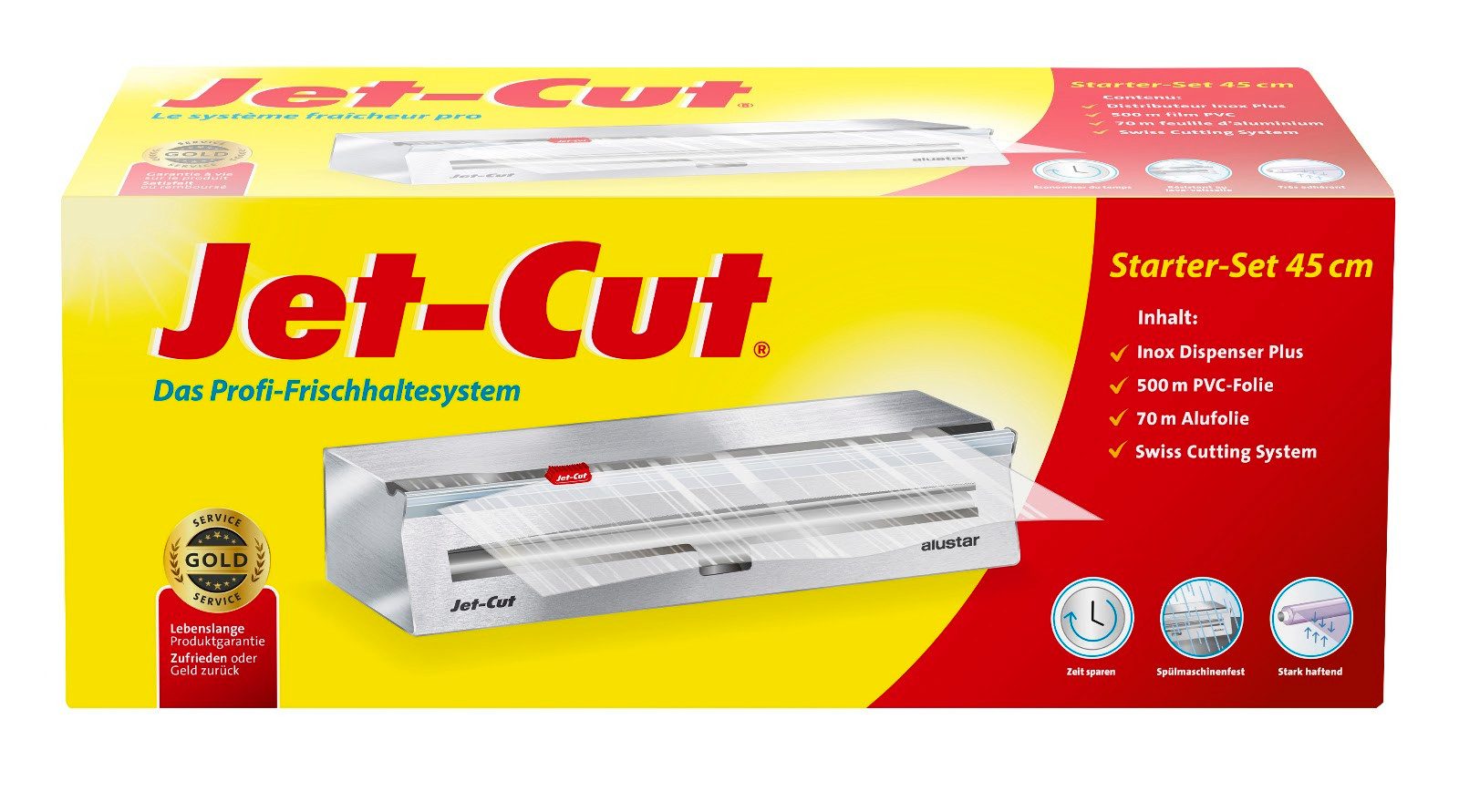 Jet-Cut Folienspender Inox Starter-Set mit Alufolie, (Set, 2-St., Starter-Set), Edelstahl, spülmaschinenfest, inkl. 500 m Folie und 70 m Alufolie
