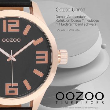 OOZOO Quarzuhr Oozoo Damen Armbanduhr Timepieces Analog, (Analoguhr), Damenuhr rund, extra groß (ca. 51mm) Lederarmband, Fashion-Style