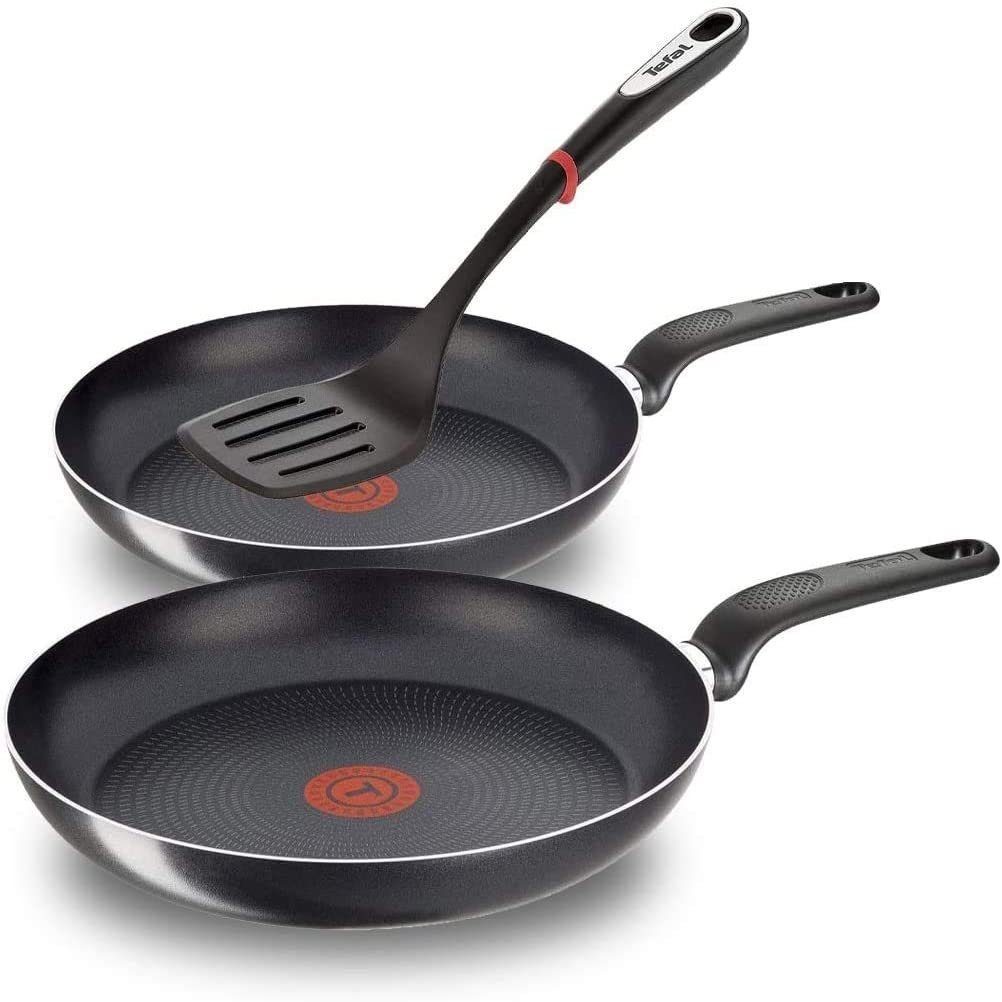 Simple-Cook, 3-teilig B3140 Set, -tlg., Pfannenwender), Pfanne 3 24 nicht Induktionsfähig Tefal Temperaturanzeige, (Set, integrierte 3-tlg., + Pfannen-Set cm 28 Aluminium +