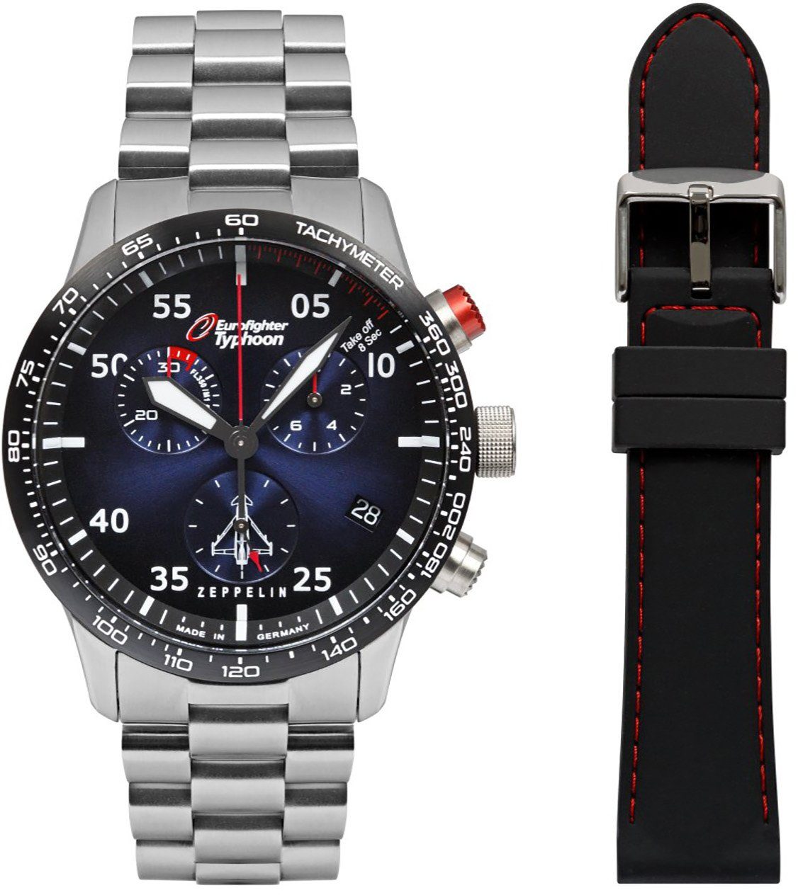 ZEPPELIN Chronograph »Eurofighter Typhoon, 7298M-3_set«, (Set, 2-tlg., Uhr  mit Wechselband aus Silikon) online kaufen | OTTO