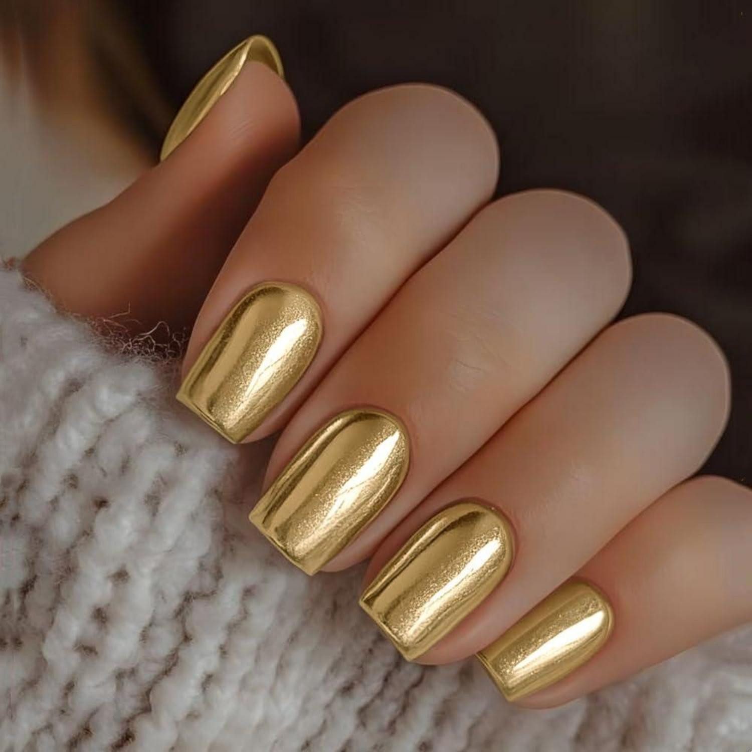 LuxusKollektion Kunstfingernägel Press On Nägel Chrome Eckig Acryl Sparkle 24 Stück Metallic Gold