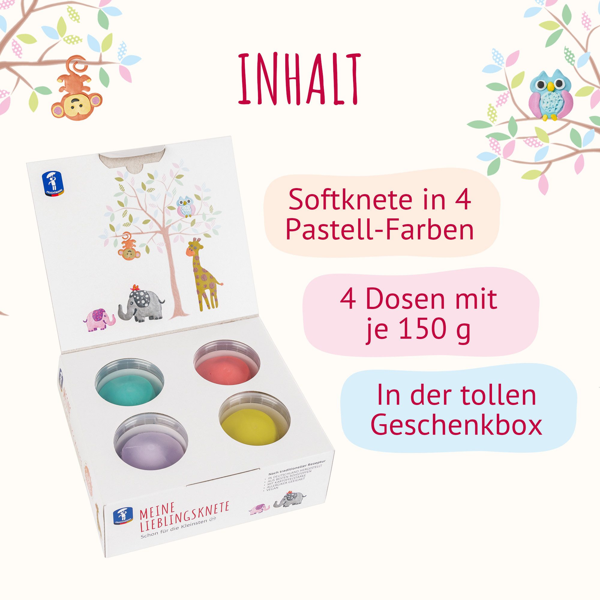 Feuchtmann Knete MEINE LIEBLINGSKNETE Pastell Edition (1-tlg), vegane glutenfreie Kinderknete ab 2 Jahren