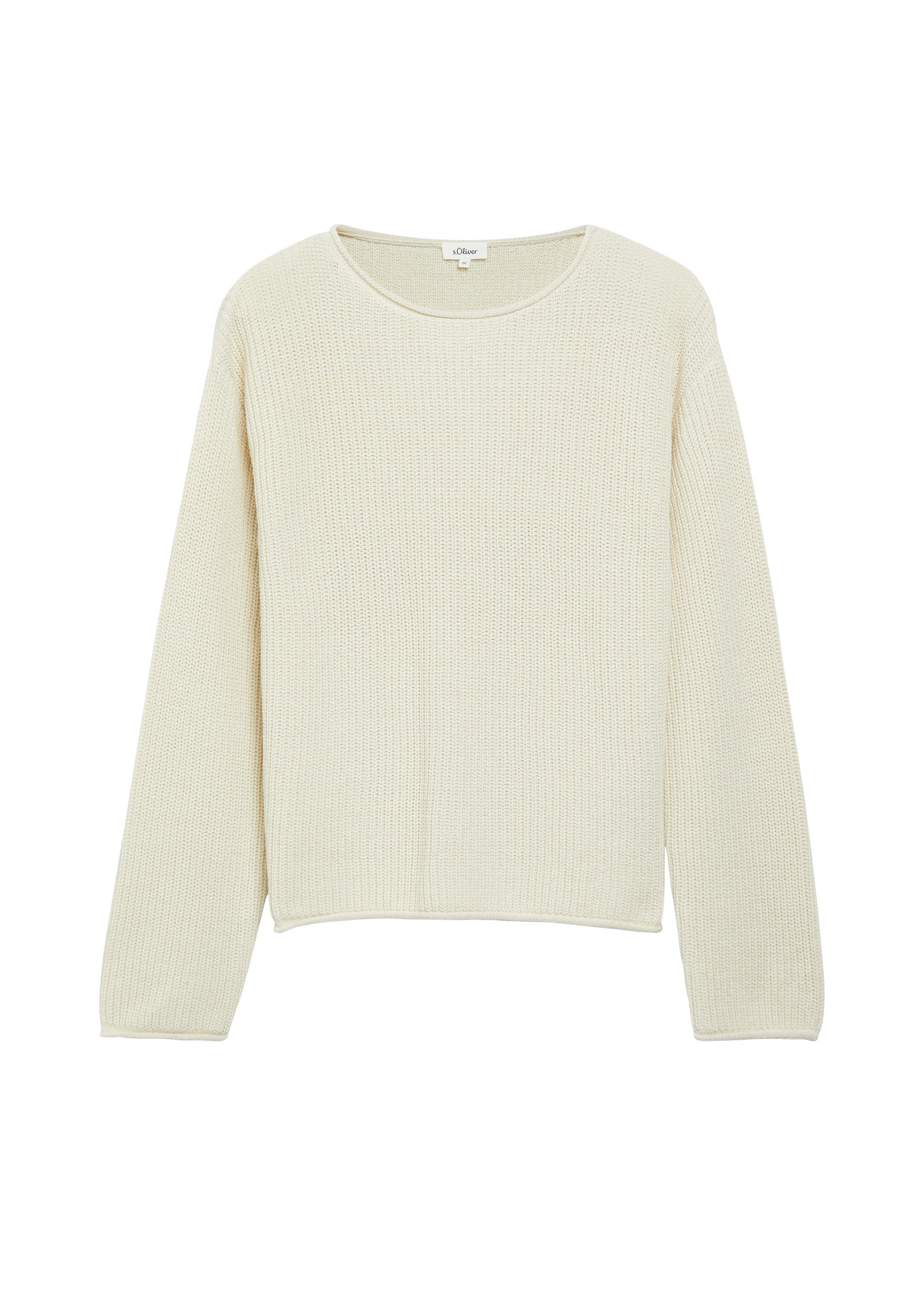 s.Oliver Longpullover Strickpullover Gerippter Strickpullover mit Rollsaum