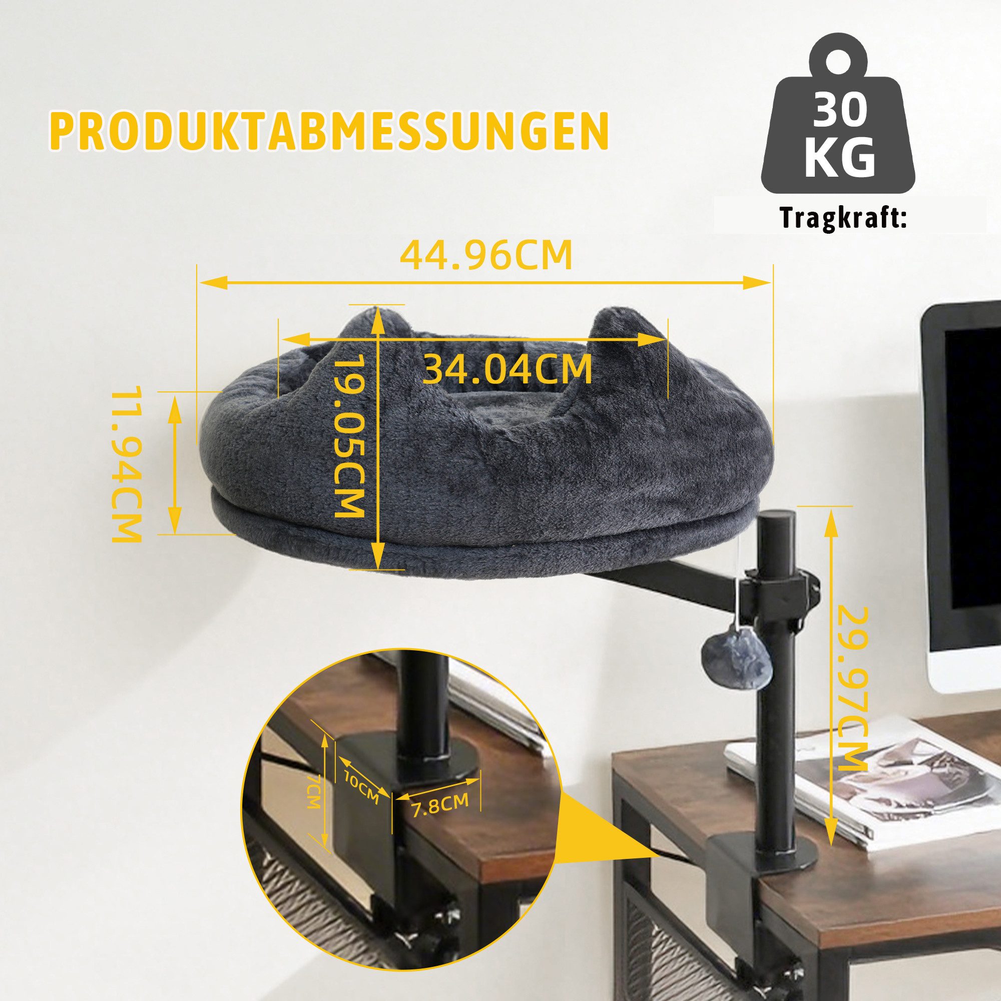 AISALL Katzenliege Um 360° drehbares Katzenbett für den Schreibtisch, Dunkelgrau
