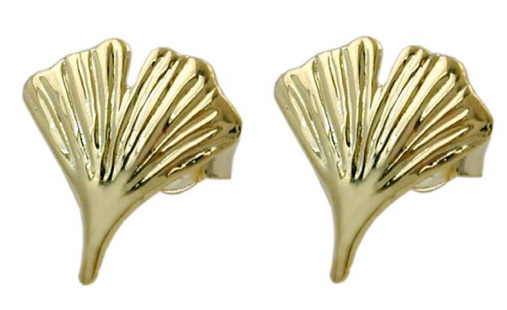 Ohrringe mm Gingkoblatt Paar Damen Gold 12 Ohrstecker Schmuckbox, für unbespielt Goldschmuck glänzend kleine 375