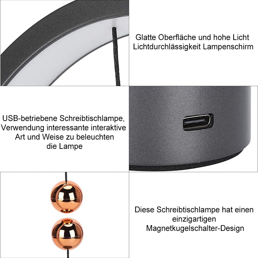 Nachttisch Lampe Rosnek Schwarz#2 Schreibtischlampe LED Balance USB-betrieben Tischleuchte LED Magnetschalter Mode Licht,