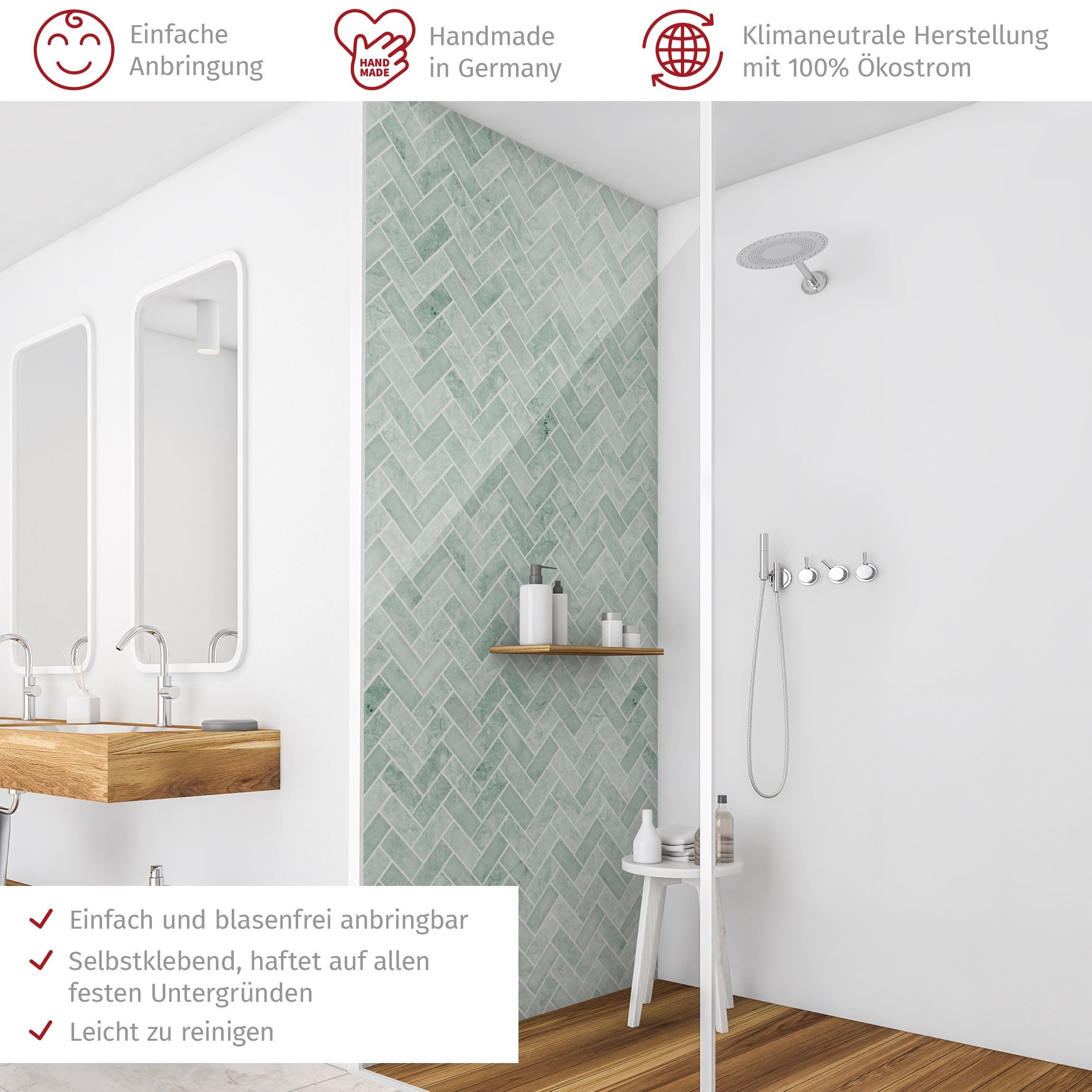 Thumbnail - Bilderdepot24 Badrückwand Marmor Fliesenoptik grün Badrückwand ohne Bohren Dusche, (1-tlg., Hart-Folie Premium matt 0,61...