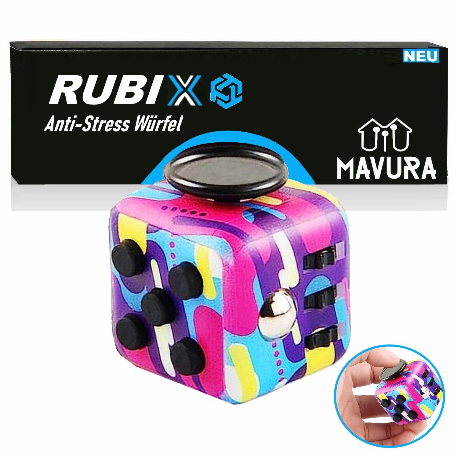MAVURA Fidget-Gadget RUBIX Fidget Cube Anti Stress Würfel Stresswürfel  "Spielzeug", zum Stressabbau bei Nervosität für Erwachsene