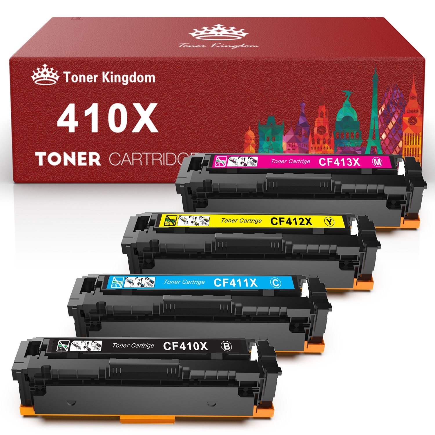 Toner Kingdom Tonerpatrone für HP 410A 410X CF410X CF410A 4-St MFP M477fdw, (4-St)