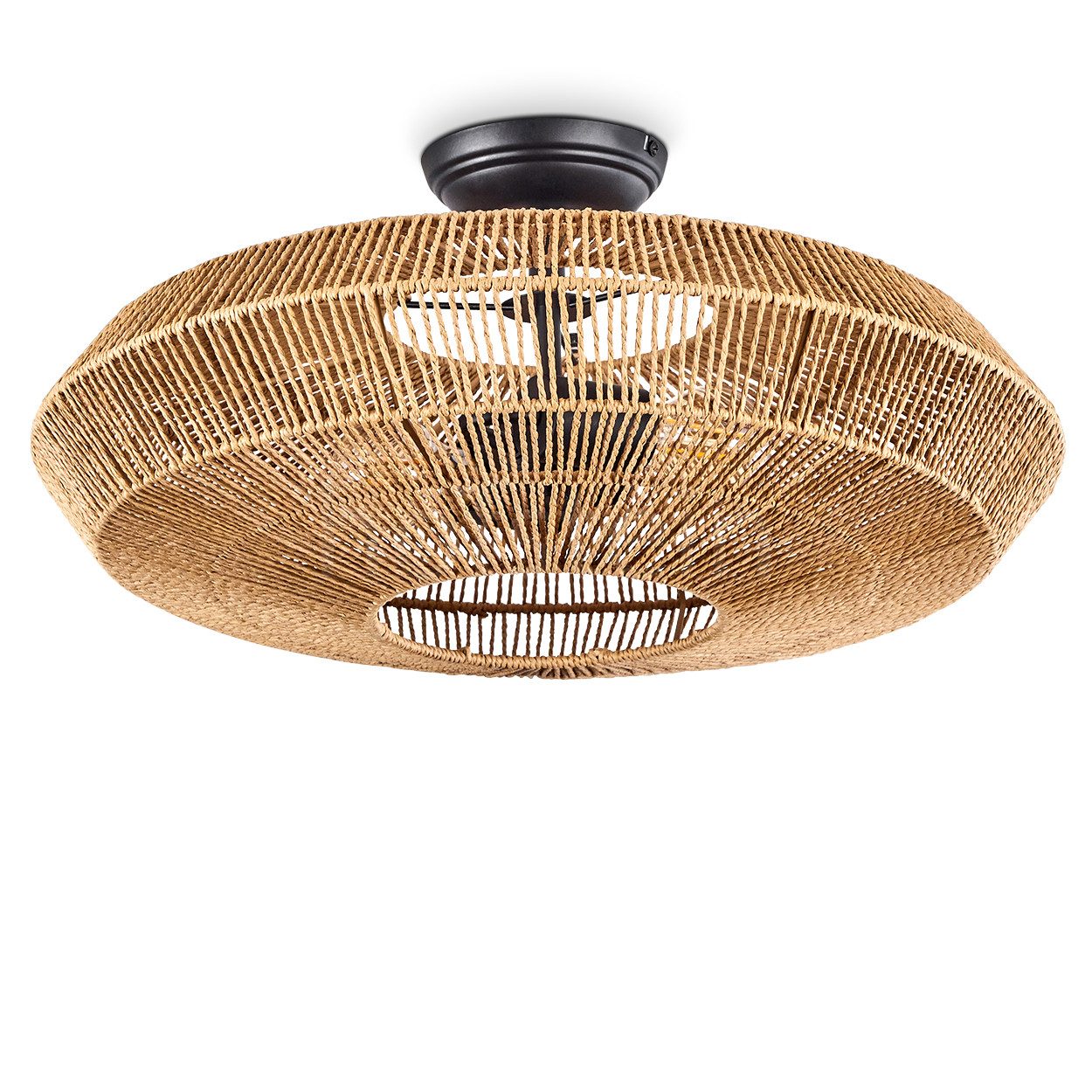 hofstein Deckenleuchte »Alvi« moderne Deckenlampe aus Metall/Rattan in Schwarz/Natur, ohne Leuchtmittel, Leuchte im modernen Design mit Lichteffekt, ø51, 5cm, 2xE27