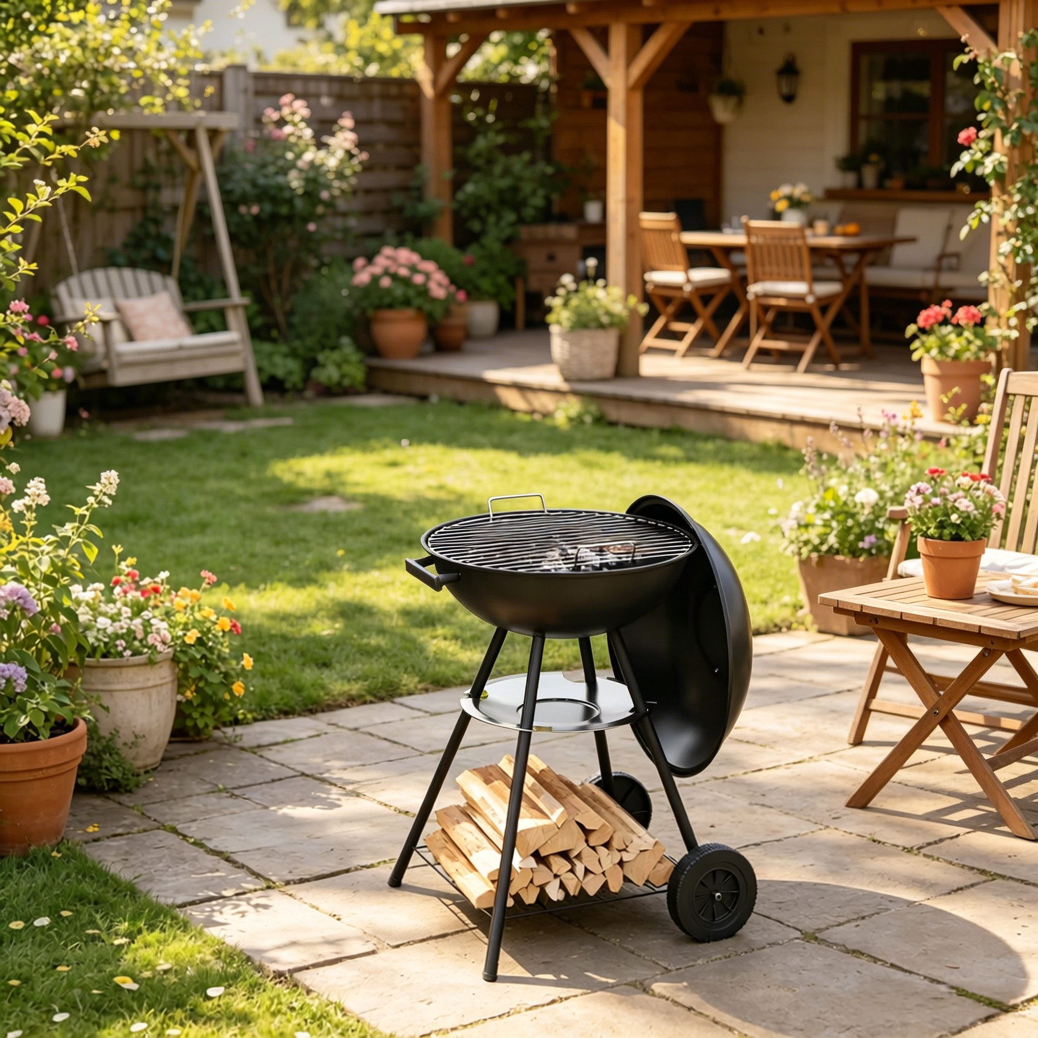 Fine Life Pro Grill Standfuß Robuster Grill im Freien, Holzkohlegrill, runder Grill, Gartenpartygrill, Camping