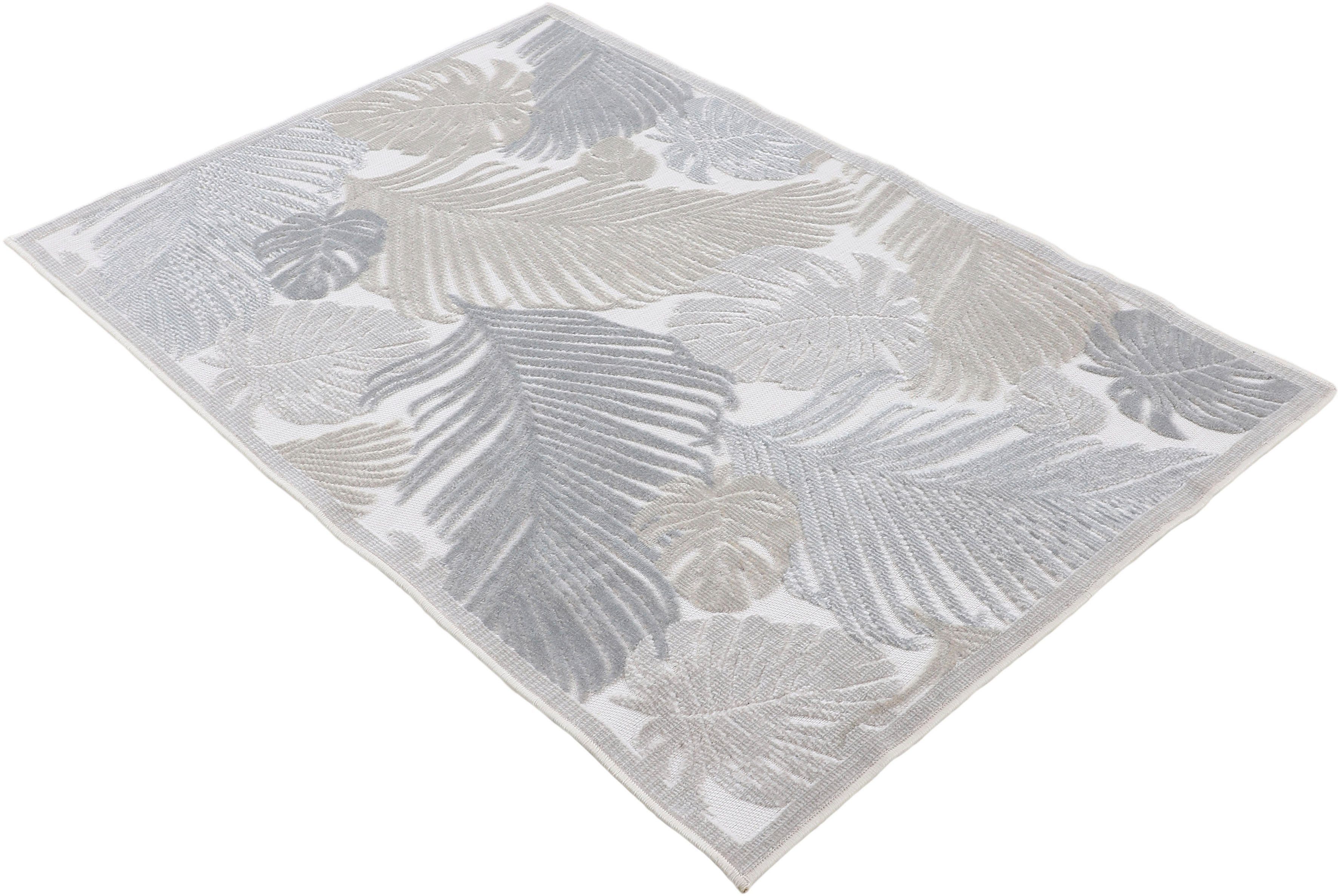 Floral Flachgewebe, mm, beige Teppich 4 104, Hoch-Tief Palmenblätter, Effekt robustes Höhe: Motiv- carpetfine, rechteckig, Deja