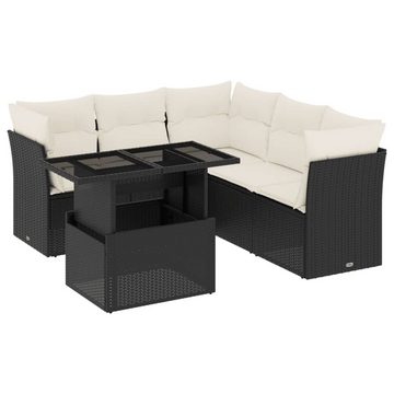 vidaXL Gartenlounge-Set 6-tlg. Garten-Sofagarnitur mit Kissen Schwarz Poly Rattan, (1-tlg)