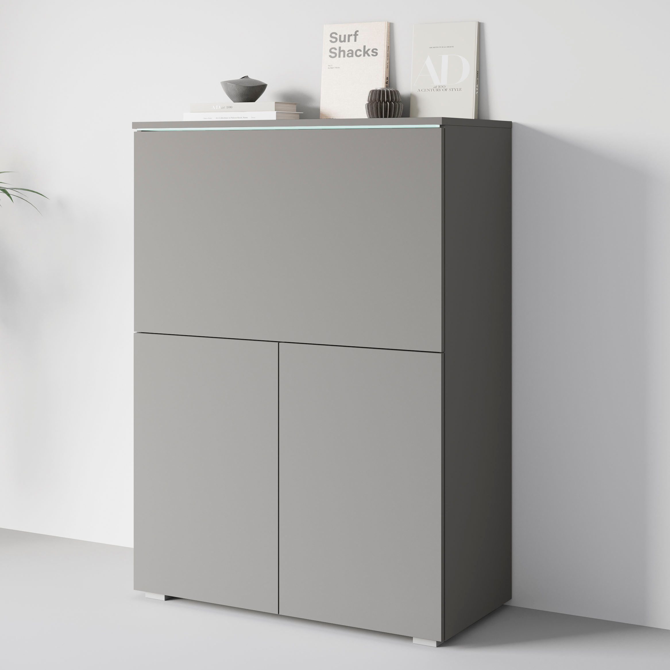 Home affaire PC-Schrank Vera, Sekretär, Home-Office-Schreibtisch mit LED-Beleuchtung (1 St), Multifunktional mit Stauraum, klappbare Tischfläche, LED, B 90 cm