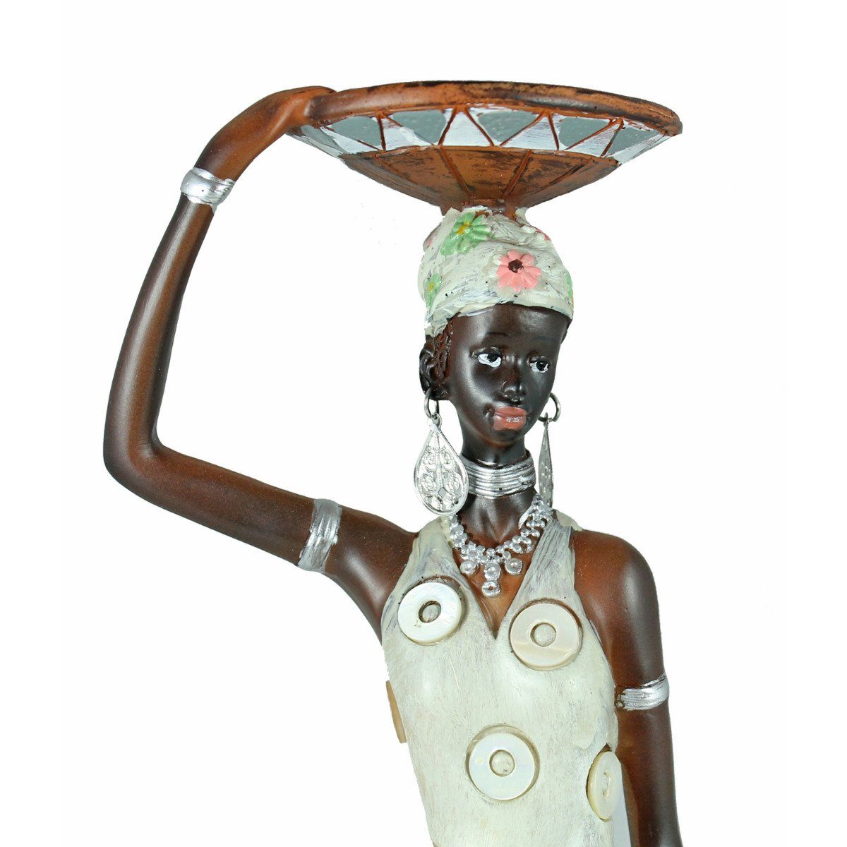 Kopf Frau Dekofigur, Afrikanische Deko Afrikafigur handbemalt auf Afrika Schale colourliving mit Figur dem