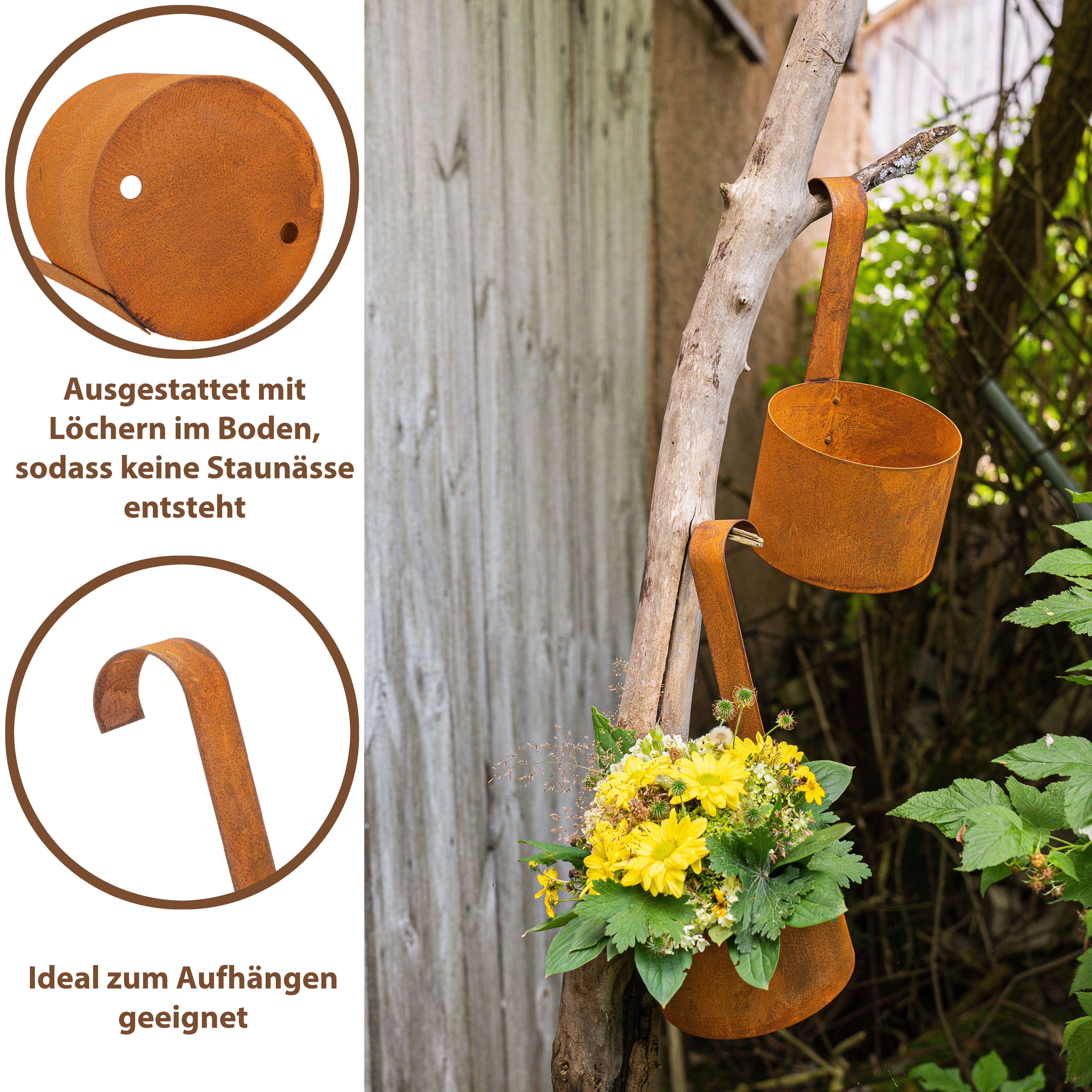 Rostikal Hängedekoration 2er Deko Set Rost Garten Pflanztopf zum Hängen (2 günstig online kaufen