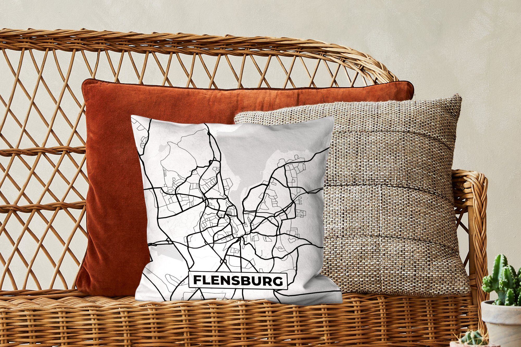 mit MuchoWow Füllung Wohzimmer, Deko, Flensburg Zierkissen Dekokissen Schlafzimmer, - Stadtplan, - für Sofakissen Karte