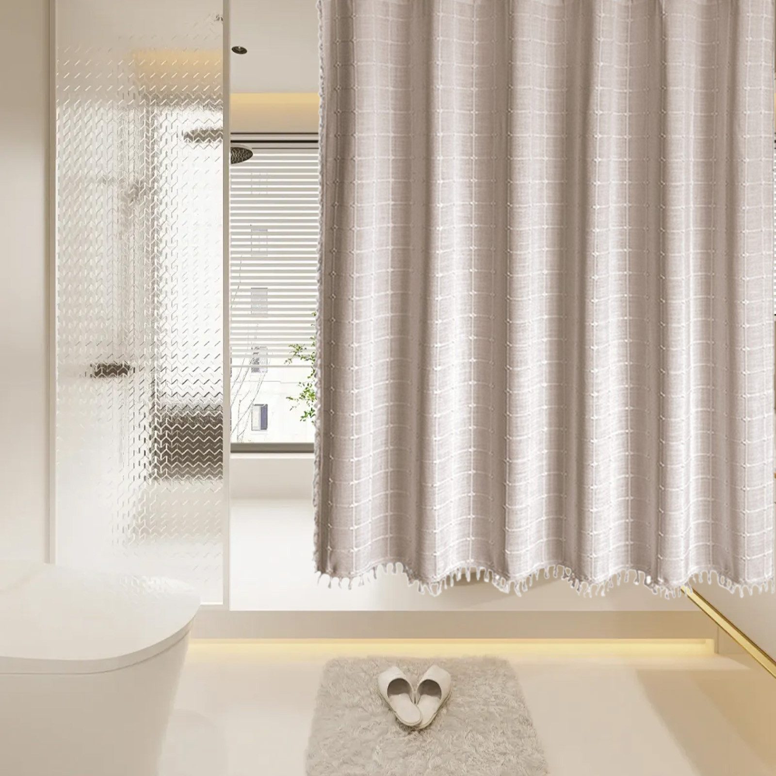 OKWISH Duschvorhang Badewannenvorhang Stoffvorhang Badezimmer Vorhang Breite 183 cm (Badvorhang mit 12 Duschvorhangringe, 1-tlg., Wasserabweisend Anti-schimmel  – Bild 4 von 5