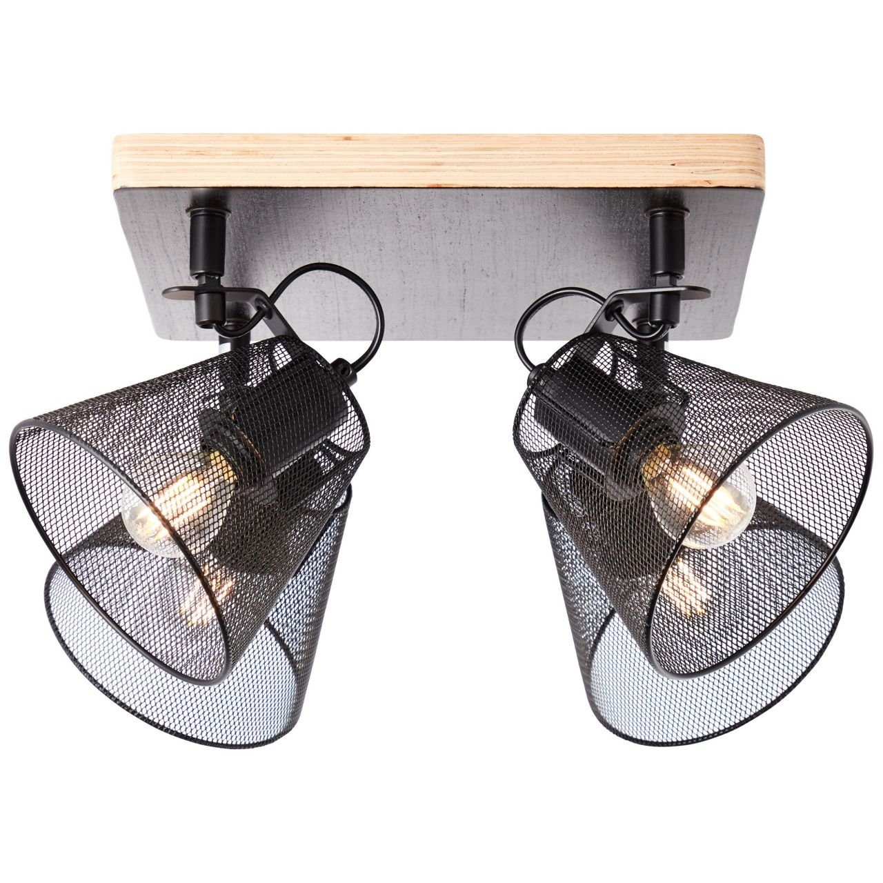 schwarz/holzfarbend, Whole D45 4flg Spotplatte Lampe, Whole, Metall/Holz, Deckenleuchte 4x Brilliant
