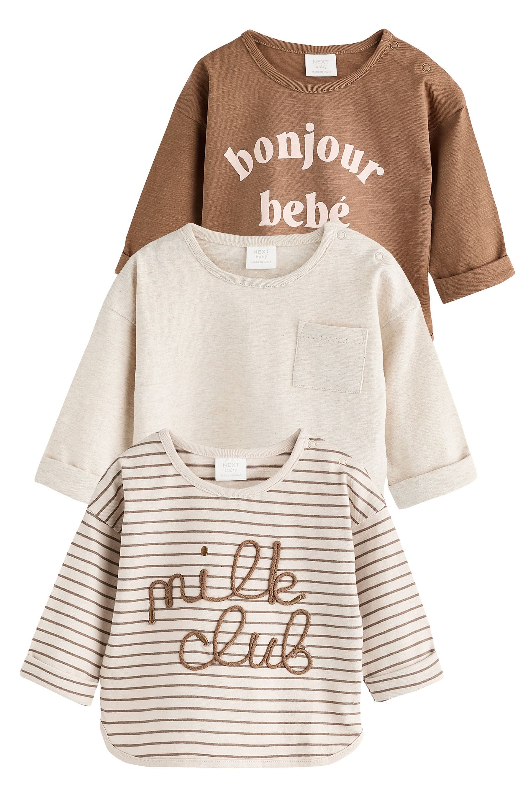 Langarmshirt Baby Langarmshirts aus 100 % Baumwolle, 3er-Pack