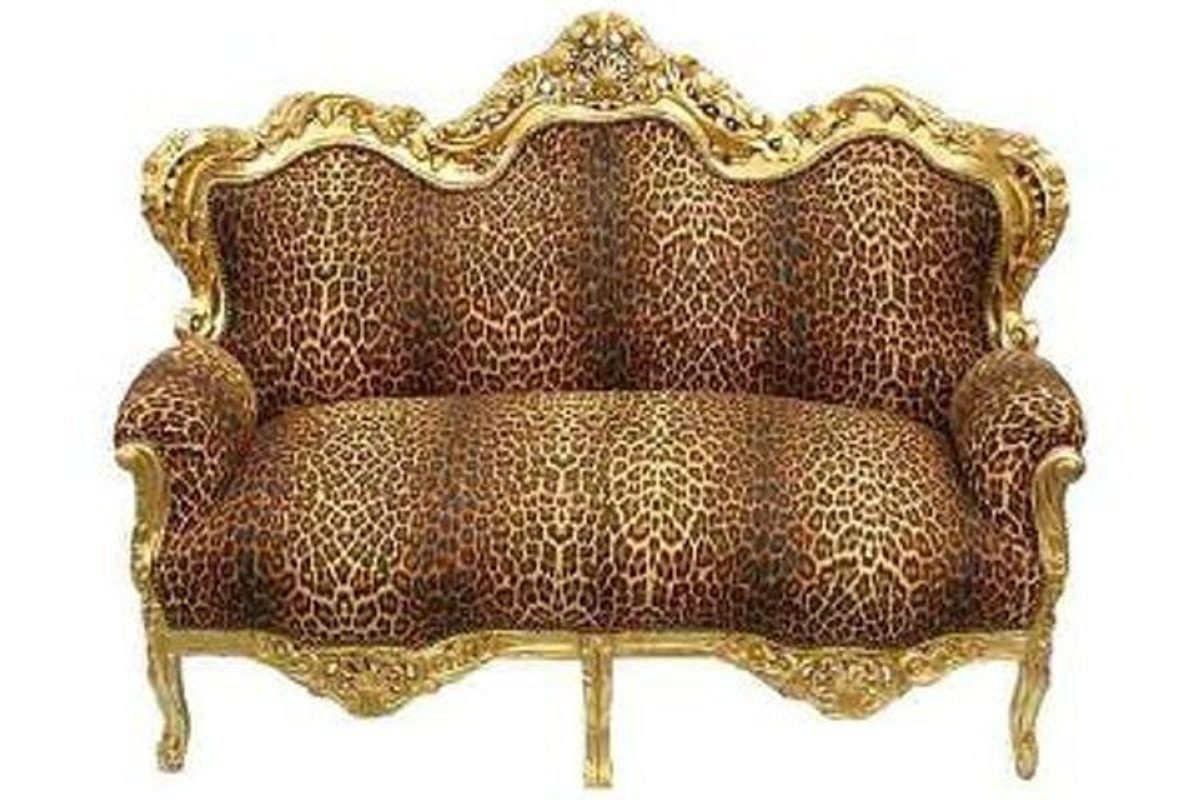 Casa Padrino Sofa Barock Sofa Garnitur Master Leopard / Gold - Barock Möbel