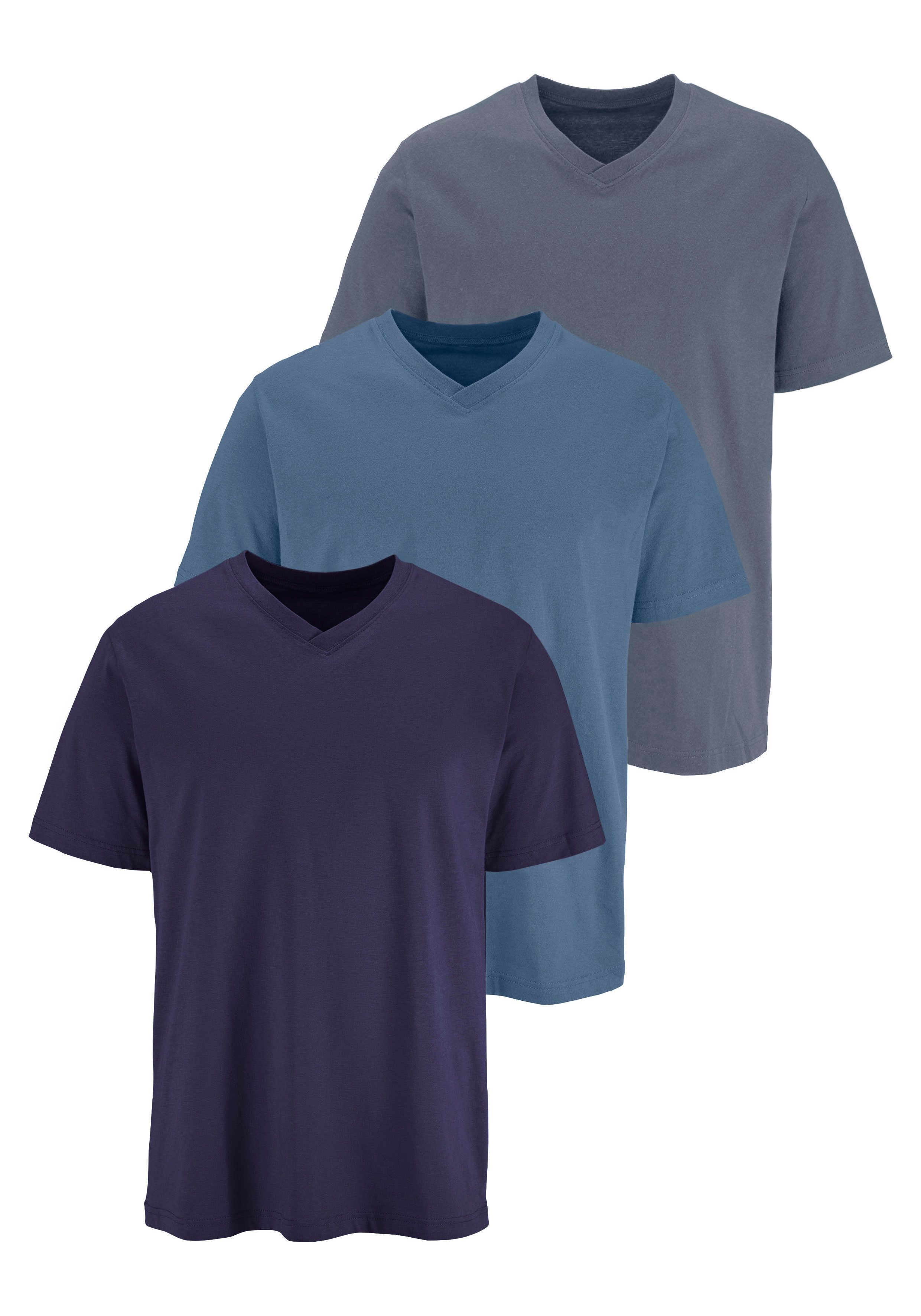 H.I.S T-Shirt mit V-Ausschnitt, V-neck, Unterziehshirt (3er-Pack) unifarben, V-neck, aus Baumwolle