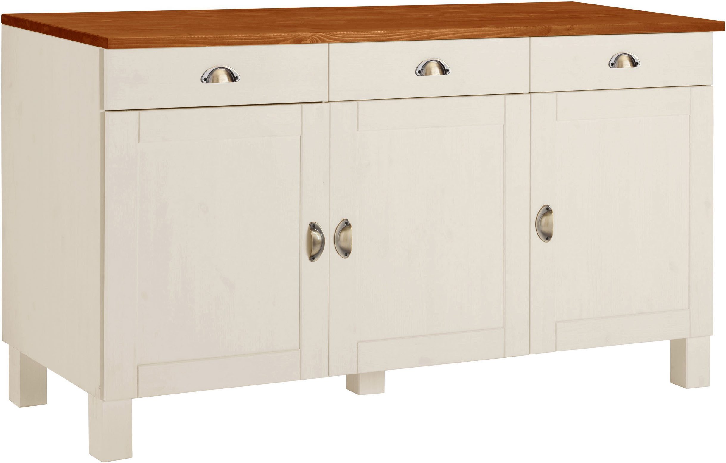 Home affaire Unterschrank Oslo 150 cm breit, 3 Türen, 3 Schubladen, aus massiver Kiefer, Metallgriffe