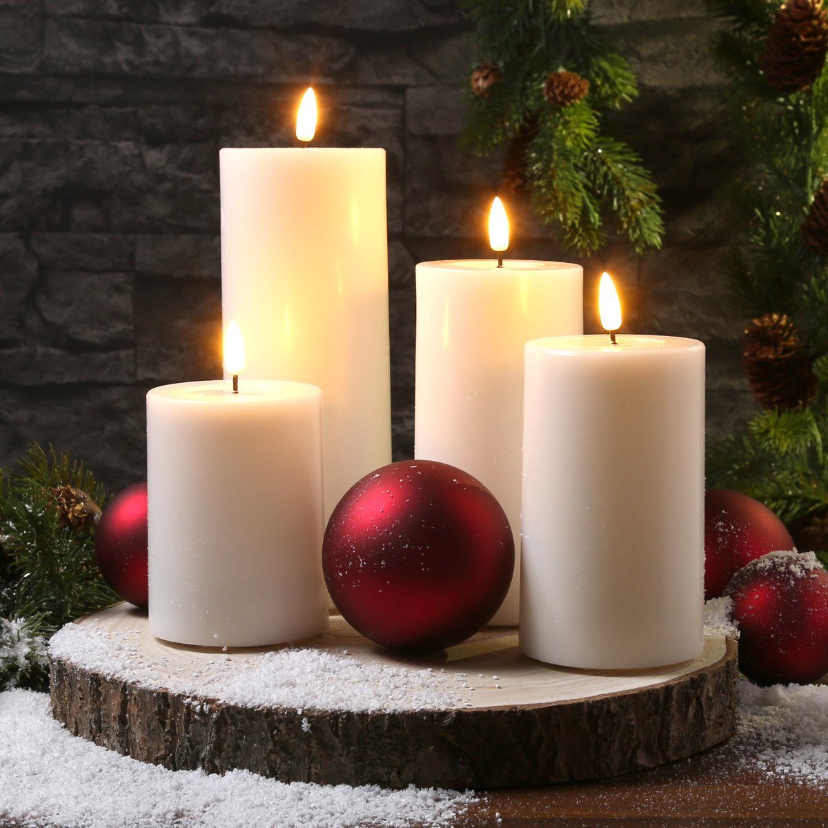 Deluxe Homeart LED-Kerze LED Kerzenset MIA Echtwachs Deluxe 4 Größen mit Batterien Fernb. (5-tlg)