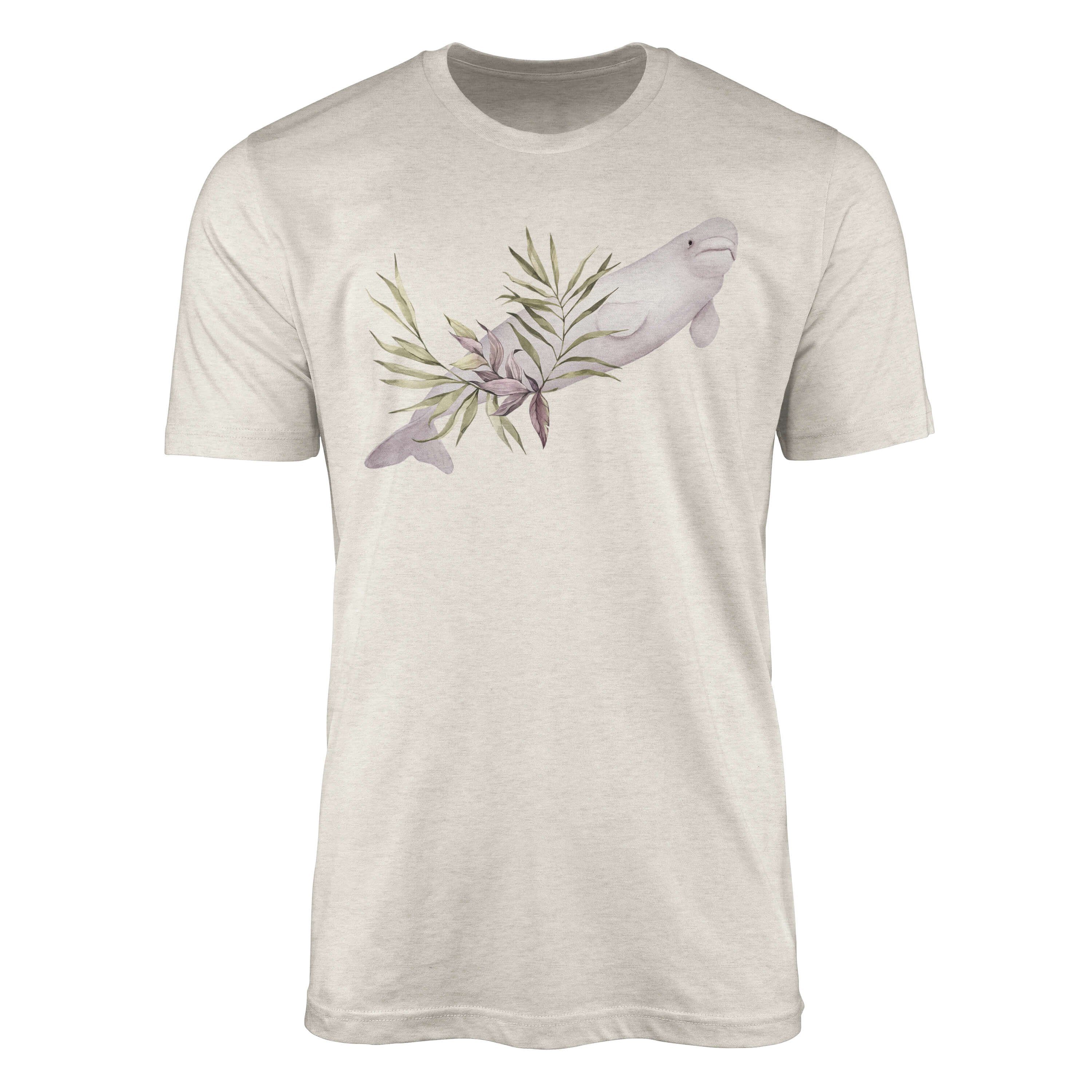 T-Shirt Beluga gekämmte Art Sinus Wasserfarben 100% Nachhaltig Herren Bio-Baumwolle Weißwal (1-tlg) Motiv Ökomo Shirt T-Shirt
