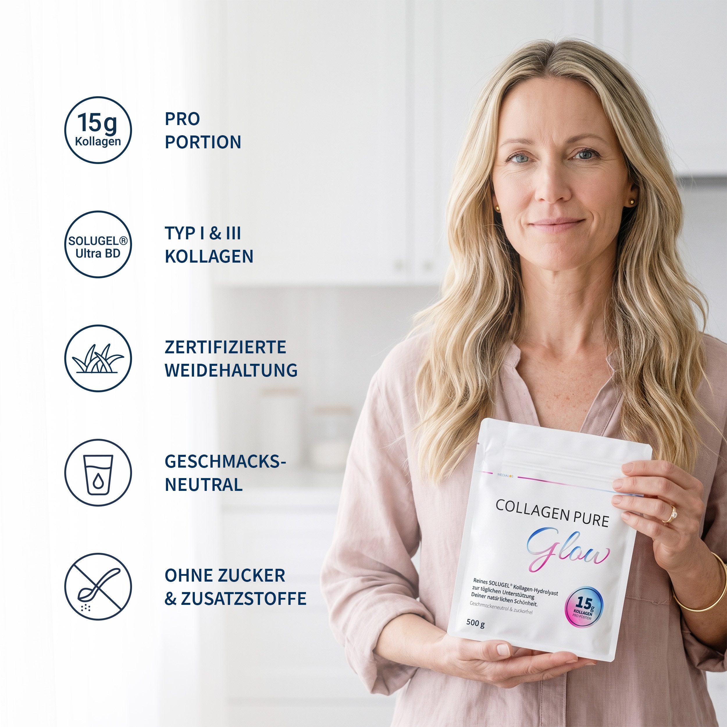 COLLAGEN PURE COLLAGEN PURE Glow Kollagen Pulver, Geschmacks- und geruchsneutral – aus zertifizierter Rinder-Weidehaltung à 500 g