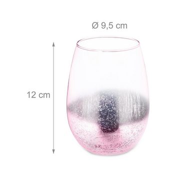 relaxdays Weinglas Weingläser ohne Stiel 2er Set rosa, Glas