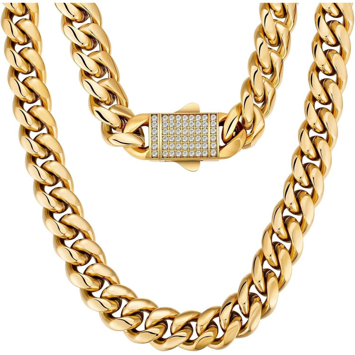 LuxusKollektion Kette und Anhänger Set Panzerkette Herren 12mm Gold/Weißgol günstig online kaufen