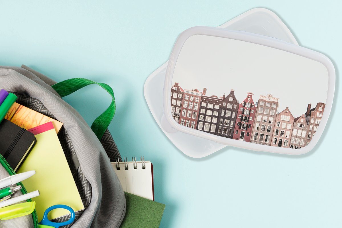 - Jungs Häuser Amsterdam weiß Architektur Kunststoff, - Erwachsene, für MuchoWow Lunchbox und Kinder und - Brotdose, Straße, (2-tlg), Mädchen für Brotbox