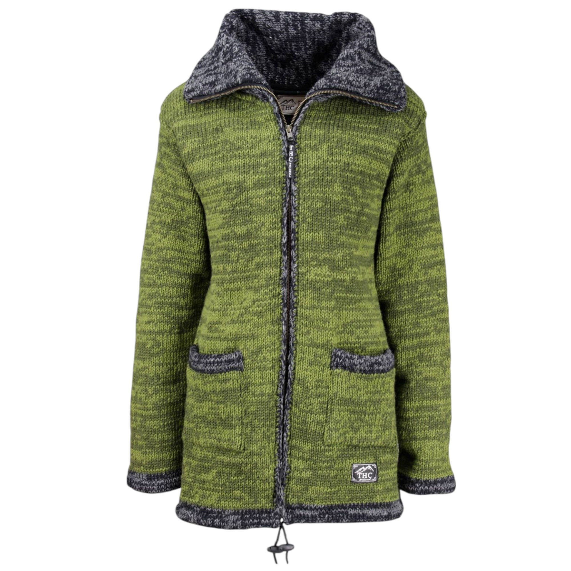 THC Natural Line Strickmantel THC Strickmantel 904 grün (1 Stück, 1-tlg., 1 Stück) Kapuzenkragen