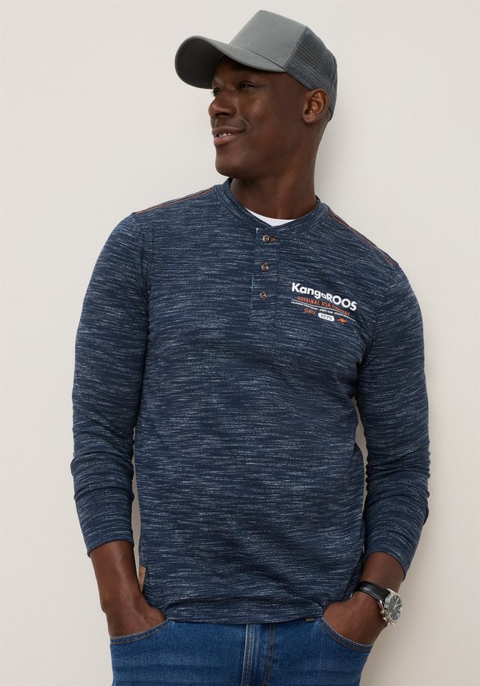 KangaROOS Langarmshirt mit Rundhals und Knopfleiste, Langarm, schmale Passform