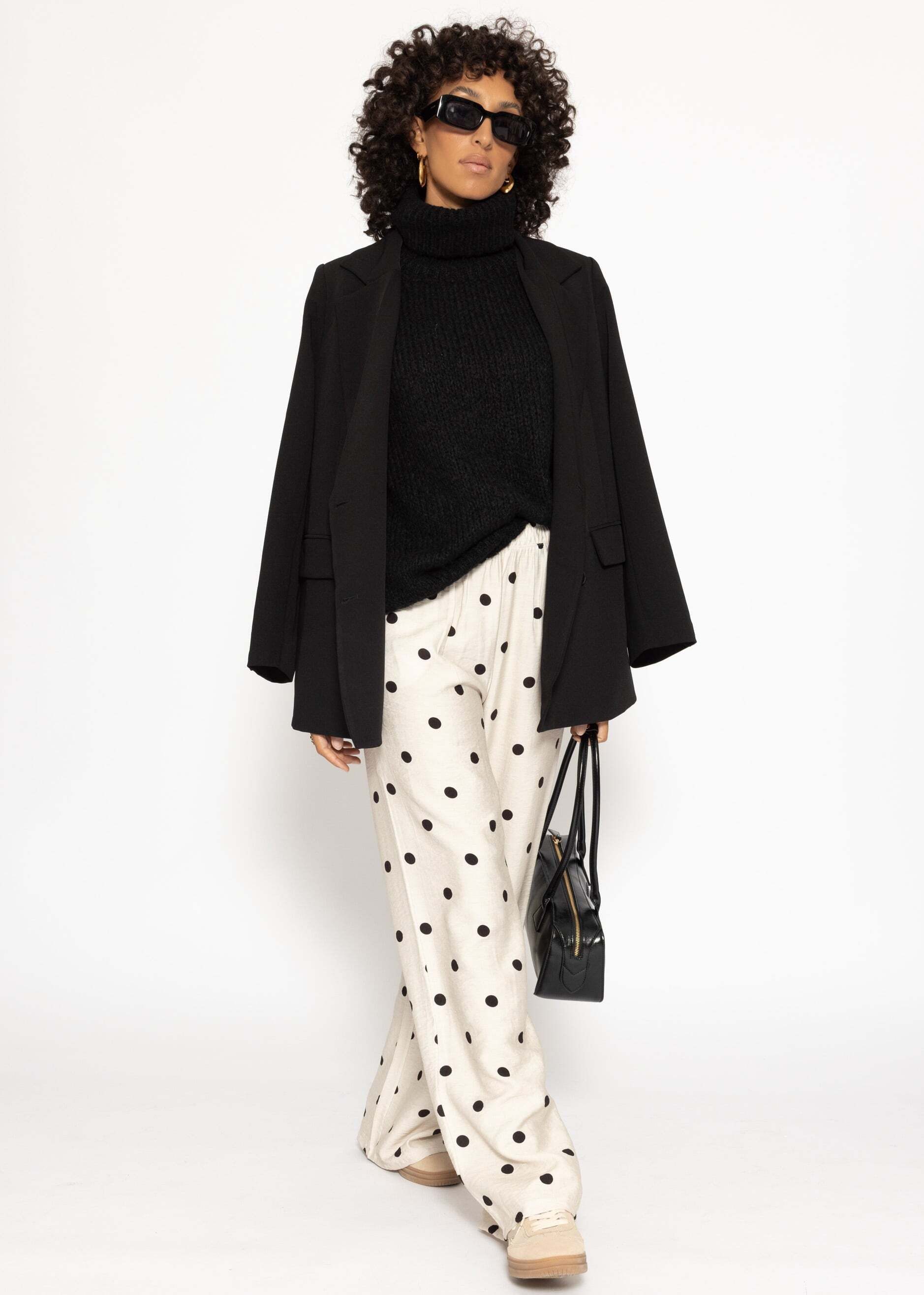 SASSYCLASSY Stoffhose Gepunktete Hose mit weitem Bein für Damen Weiche Stoffhose aus Viskose mit Taschen und elastischem Bund