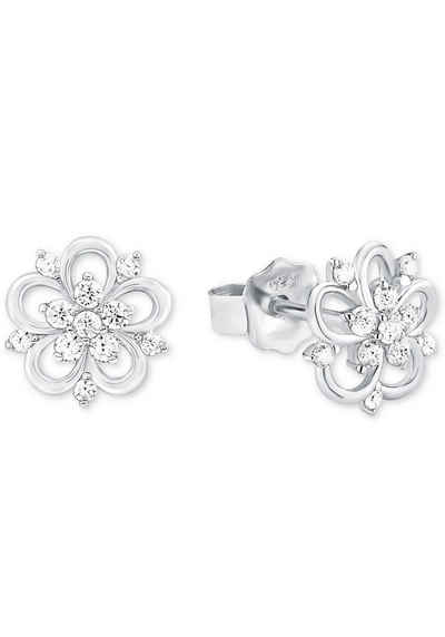 Amor Paar Ohrstecker Schmuck Geschenk Ohrschmuck Blume, Glitzerohrstecker Silber 925, mit Zirkonia