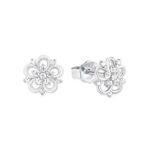 Amor Paar Ohrstecker Schmuck Geschenk Ohrschmuck Blume, Glitzerohrstecker Silber 925, mit Zirkonia (synth)