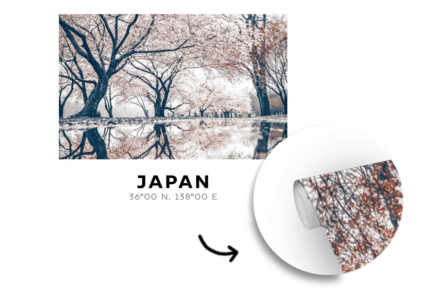 Vinyl Fototapete (5 für Tapete Matt, Rosa, Japan - - Schlafzimmer, Wandtapete Sakura - Wohnzimmer oder MuchoWow St), bedruckt, Frühling