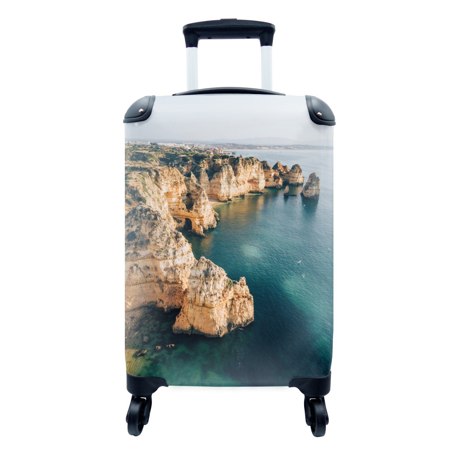 MuchoWow Handgepäckkoffer Felsen der Algarve, 4 Rollen, Reisetasche mit rollen, Handgepäck für Ferien, Trolley, Reisekoffer